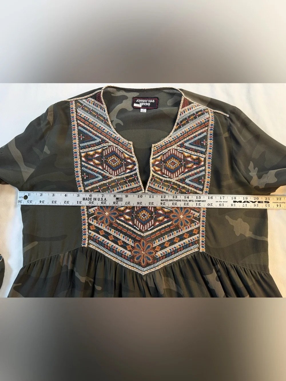 Johnny Was Workshop Camo Embroidered Peasant Boho Tunic Dress Small - Picture 5 of 10